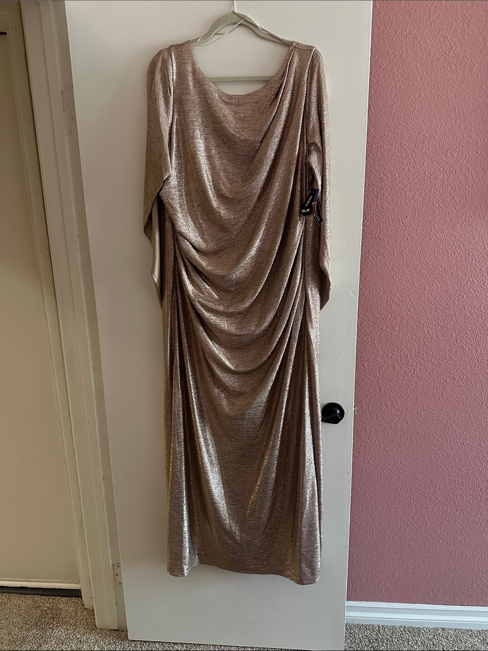 Draped Metallic rose gold Evening Dress - Elegant Women's Gown